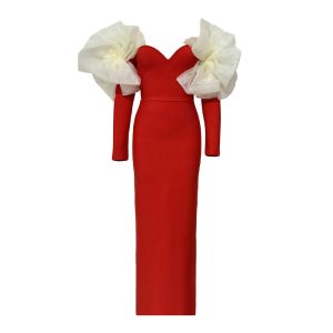 Cross-border European and American style sexy mesh bow bandeau bandage dress celebrity party banquet evening dress – Image 4