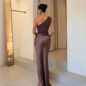European and American foreign trade new women's round neck sleeveless slim pure desire temperament fashion dress diagonal neck dress women – Image 3