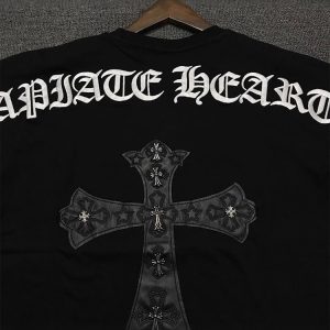 Three-dimensional embroidery letter cross T-shirt heavy industry short sleeve men's oversize – Image 4
