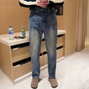 Winter New Trend Slim Fit Jeans Men's Casual Thickened Pants Vintage Washed Abrasion Resistant Jeans Men's Straight Leg – Image 3