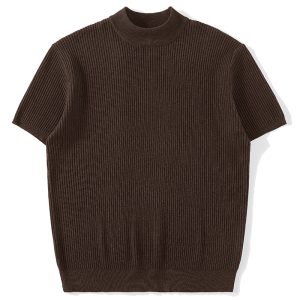 Knitted shirt short sleeve T-shirt men's semi-turtleneck pit texture old money wind ice silk summer cross-border factory wholesale – Image 4