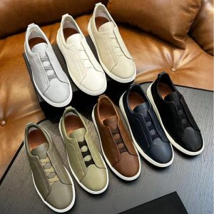 Pure original channel goods, European and American new leather men's casual small white shoes, lightweight, breathable, cross elastic slip shoes – Image 4