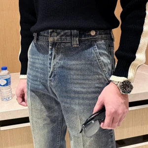 Winter New Trend Slim Fit Jeans Men's Casual Thickened Pants Vintage Washed Abrasion Resistant Jeans Men's Straight Leg – Image 5