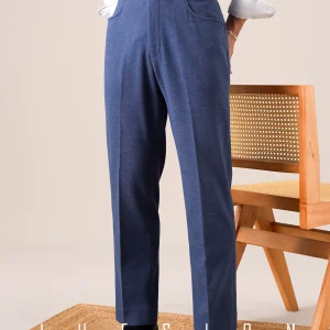 JUESION Fall/Winter Casual Pants Men's Slim Brushed Business Commuter Stretch Adjustable Waist Suit Pants – Image 3