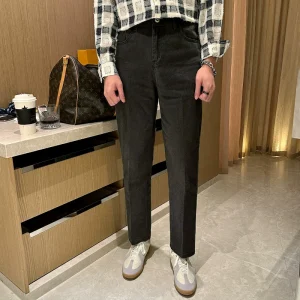 Fashion simple retro distressed slim denim trousers men's autumn and winter high-end solid color casual jeans men's straight leg – Image 3