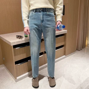 Fall and Winter Men's Jeans New Premium Blue Casual Pants Vintage Washed Jeans Men's Straight Leg – Image 3