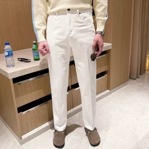 Autumn and winter casual retro denim trousers, men's straight fashion, fashionable and handsome, high-end white men's jeans, 2025 new – Image 4