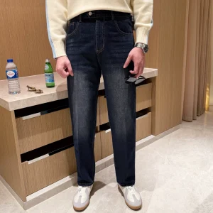 Autumn casual men's blue jeans new men's retro washed wear-resistant slim jeans men's straight leg – Image 4