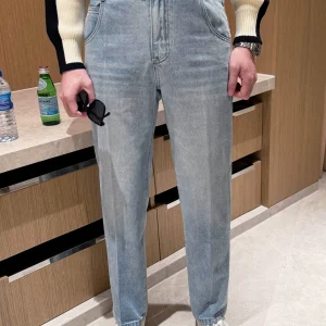 Autumn and winter new casual light jeans men's retro washed wear-resistant slim straight pants denim trousers men – Image 3