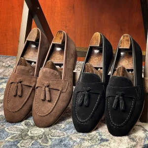 Swiscardin men's business high-end British suede shoes are handmade leather-trimmed loafers – Image 3