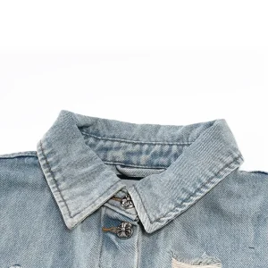 BAIRBAOLIY trendy American nostalgic cross embroidery denim jacket men's contrast striped raw edge high street jacket – Image 3