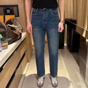 Fashion new retro washed jeans men's straight leg casual pants men's trend versatile cropped jeans for men – Image 3