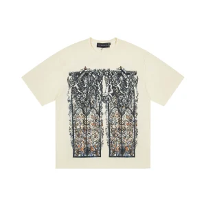 Who decide war High Street Style Arched Window Print Short Sleeve T-Shirt Men's and Women's Street Loose Casual Top – Image 3