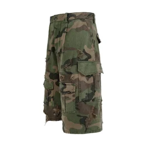 Destruction Camouflage Stone Mill Wash Distressed Cropped Pants American Ripped Cargo Pants Loose Wide-leg Shorts – Image 4