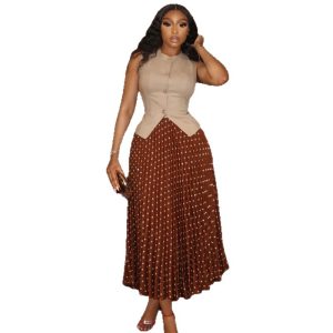 European-American cross-border African women's clothing 2026 summer new elegant temperament sleeveless vest vest pleated skirt set – Image 5