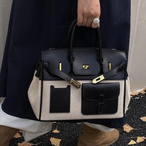 New Contrasting Platinum Bag Canvas Patchwork Large Capacity Tote Crossbody Crossbody Haute Couture Fashion Pocket Bag – Image 3