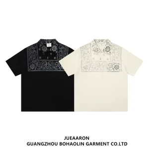 JueAaron American vintage letter embroidered polo shirt short-sleeved shirt men's cashew nut pattern loose casual top – Image 3