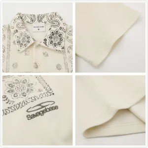 JueAaron American vintage letter embroidered polo shirt short-sleeved shirt men's cashew nut pattern loose casual top – Image 4