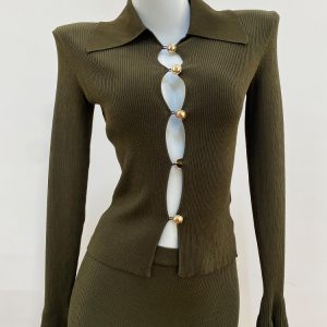 SP family 263026 spring and summer new dark green long-sleeved button-down lapel slim figure sexy cut-out suit for women – Image 3