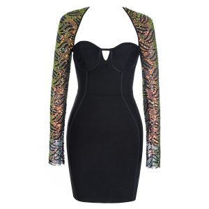 New sequin long-sleeve Amazon export bandage dresses, autumn/winter evening bandage dresses – Image 4
