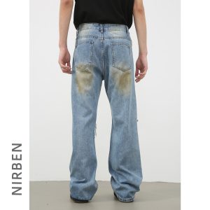 Nirben Denim|High Street American Washed Ripped JeansMen's Trendy Brand Retro Loose Hip Hop Bootcut Trousers – Image 4