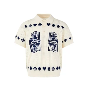 Mr. WH Hollow-Out Knit Short-Sleeve Polo Shirt for Men, Old Money Style American Shoulder T-Shirt, Breathable Cool Five-Point Sleeves – Image 3