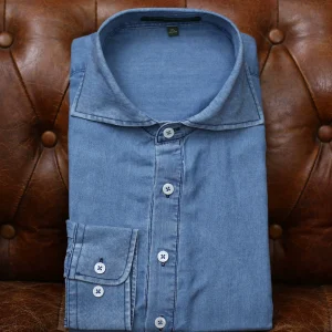 IsirHonour Tencel Denim Old Money Style Off-Shoulder Half-Neck Slightly Loose Commuter Men's Pullover Long-Sleeve Shirt – Image 4