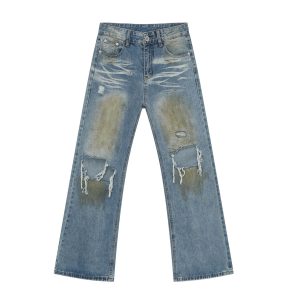 Nirben Denim|High Street American Washed Ripped JeansMen's Trendy Brand Retro Loose Hip Hop Bootcut Trousers – Image 5